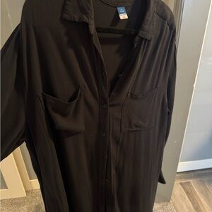 Old Navy Black Oversized Button-Up Shirt/Dress